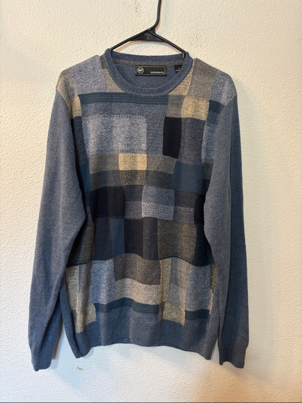 Weatherproof Blue Patchwork Crewneck Sweater